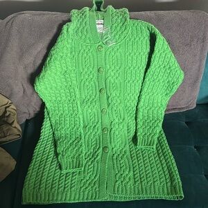 NWT Aran Crafts 100% Merino Wool Hooded Sweater